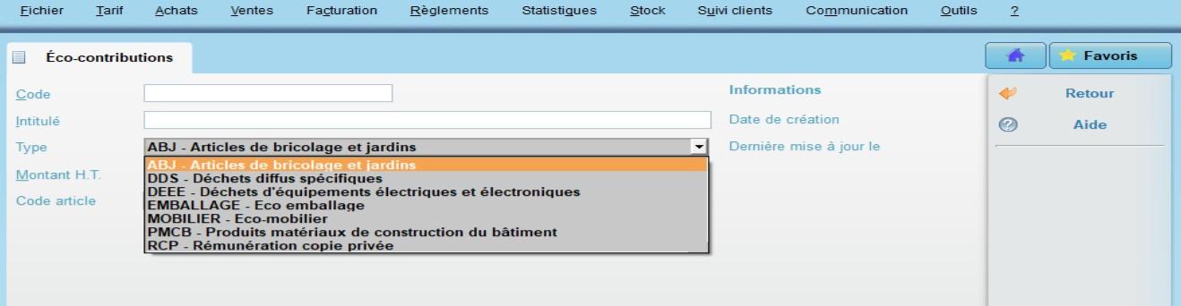 capture logiciel onaya negoce - liste des eco contribution