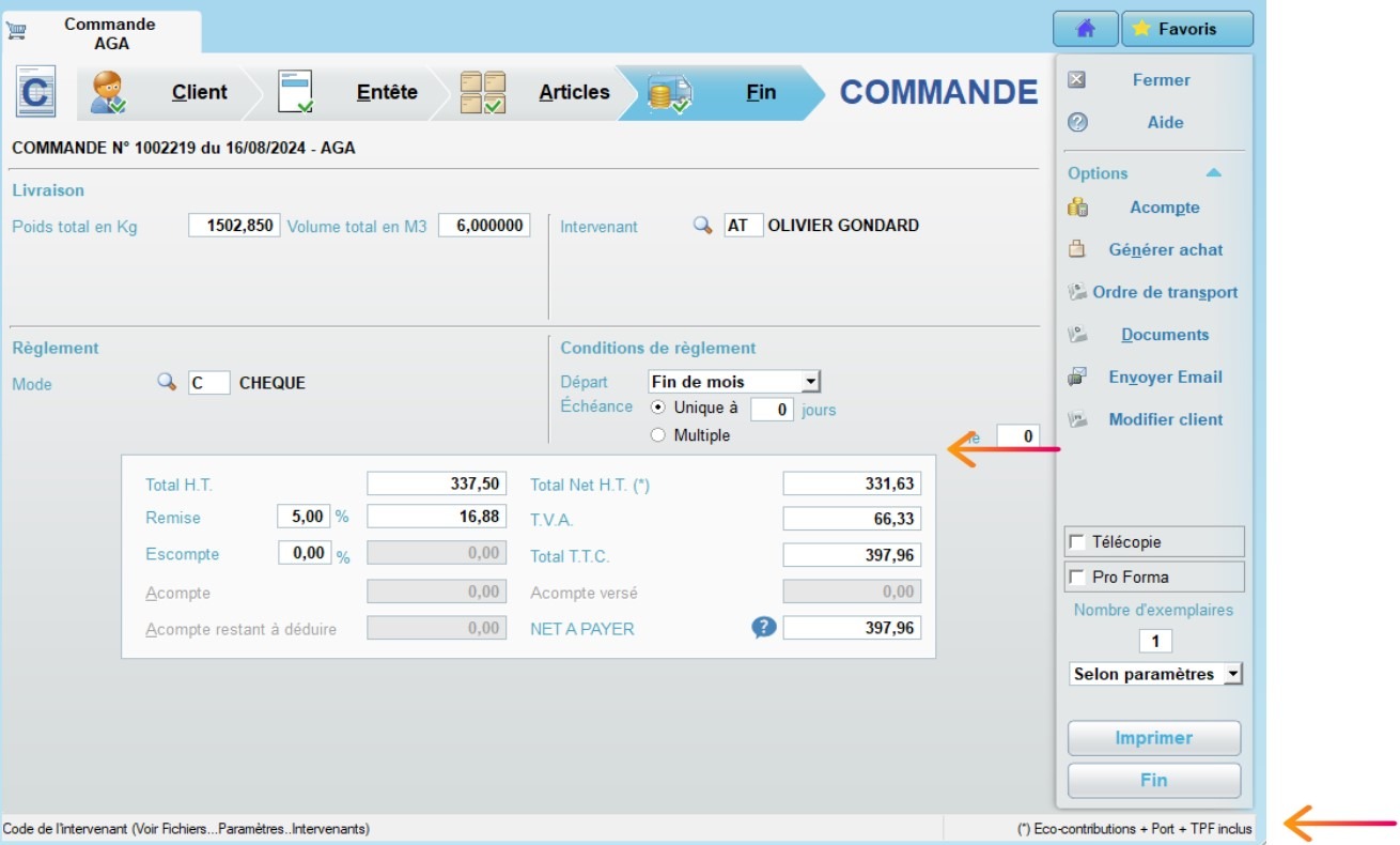 capture onaya negoce - calcul de l'éco contribution et remise